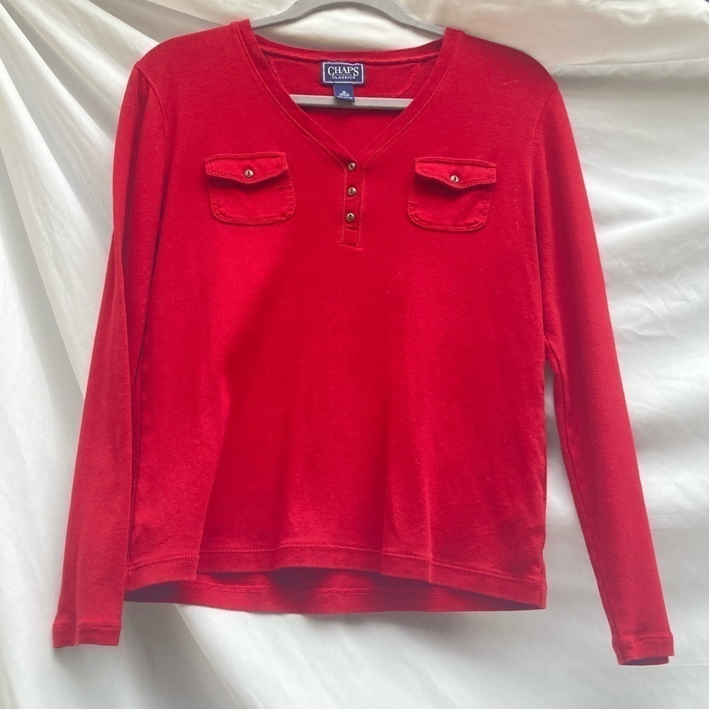 Chaps red long sleeve business casual top, size medium